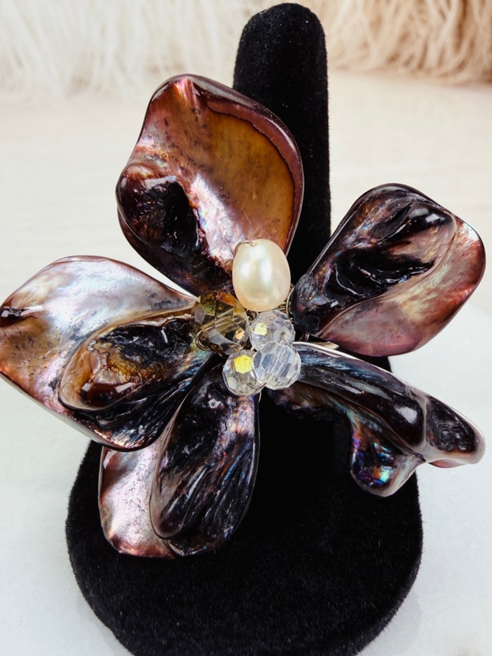Interesting adjustable flower statement costume ring